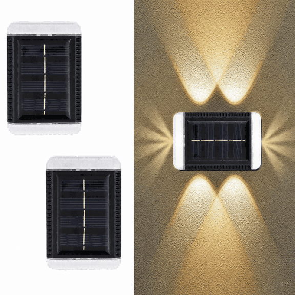 Beloadence Solar Fence Lights Outdoor, 2 Pack Fence Solar Lights Waterproof, Fence Lights Solar Powered Up & Down LED Focus, for Pool/Patio/Backyard - Black
