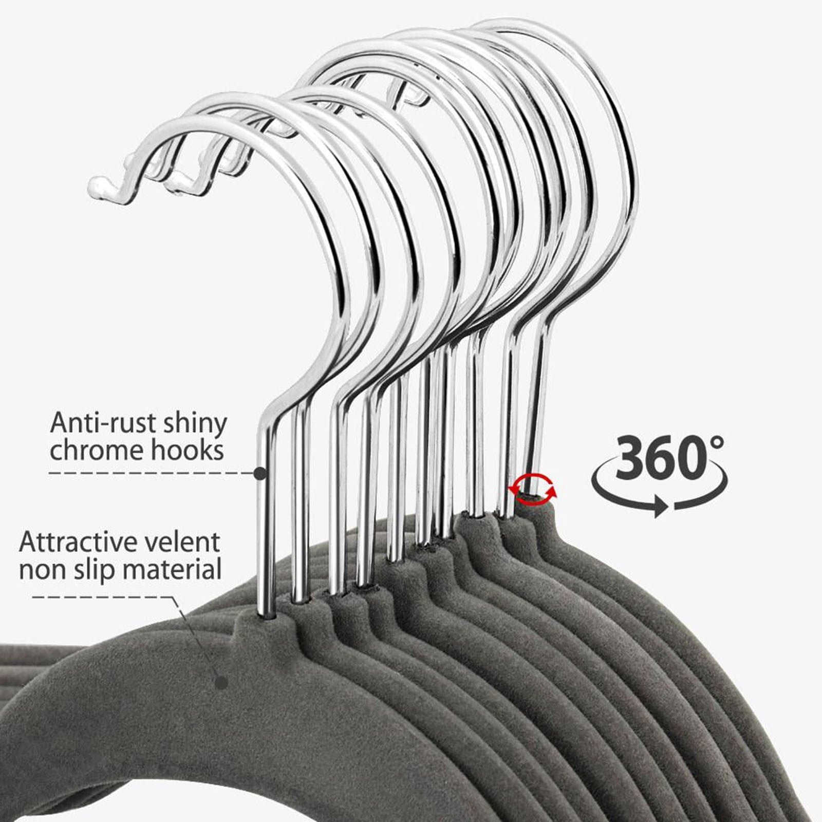 LYCAQL Velvet Hangers 20 Pack - Clothes Hanger W/Tie Bar - Non-Slip, Swivel Hook Slim Felt Hangers - Suits, Clothes, Pants, Coat Hanger - Gray Heavy Duty Non Slip