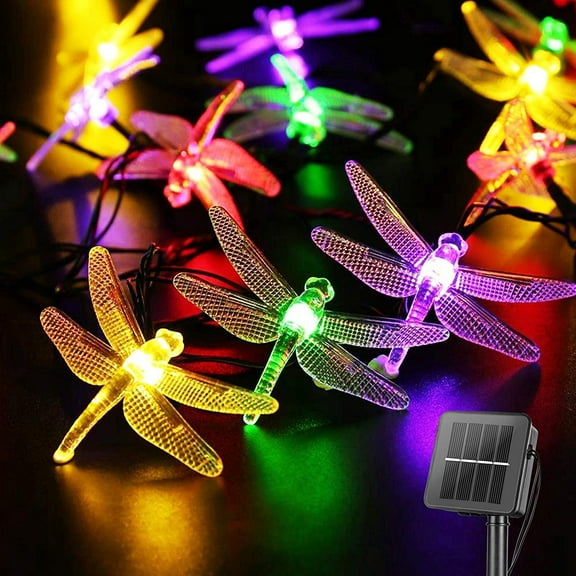 BEYCED Dragonfly Solar String Lights Outdoor 20.8 Feet 30 Led Waterproof Solar Powered Fairy Lights,8 Modes Decorative Lights for Patio Garden Yard Fence Wedding Christmas Party,Multicolor