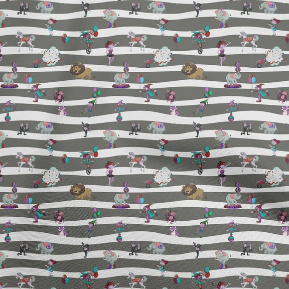 oneOone Cotton Jersey Gray Fabric Circus Sewing Fabric By The Yard Printed Diy Clothing Sewing Supplies 58 Inch Wide