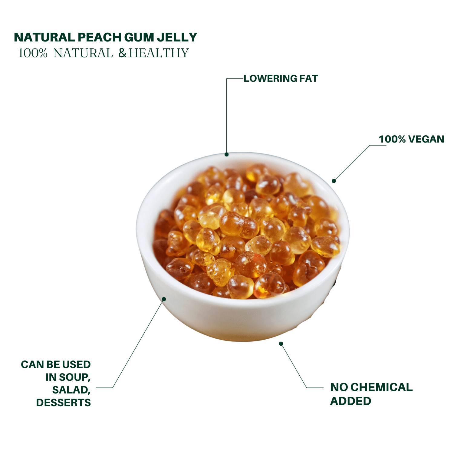 Royal Seafood USA Natural Peach Gum jelly 450g Rich in collagen, No Additives, Desserts, Premium Tao Jiao