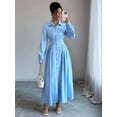 thumbnail image 3 of Women Long Sleeve Dress Button Down Maxi Swing Dress Cocktail Work Dress  Blue L, 3 of 7