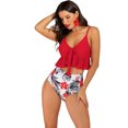 thumbnail image 1 of Ruffle Ruched 2 Pieces Swimsuit Wireless Deep V Neck High Waist Print Underwear Ruffle Bikini Set 2XL, 1 of 8