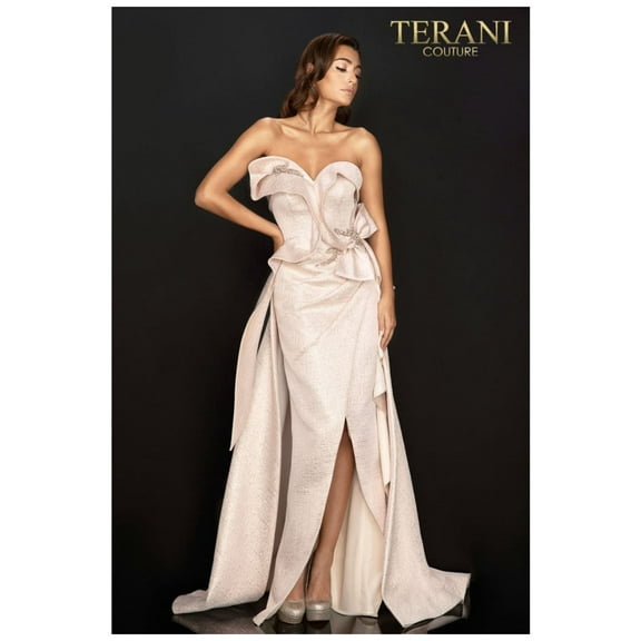 Women's Terani Couture Formal evening elegant Dress With Long Ruffle Overskirt 2011e2073 Rose Pink Gold 20
