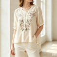 thumbnail image 2 of GZWYHT Embroidered Linen Tops for Women Boho Embroidered Tops Linen Shirts Gauze Tops Linen Shirts for Women Cotton Tunic Tops Linen Tops for Women Cotton Blouses Embroidered Blouses Beige L, 2 of 9