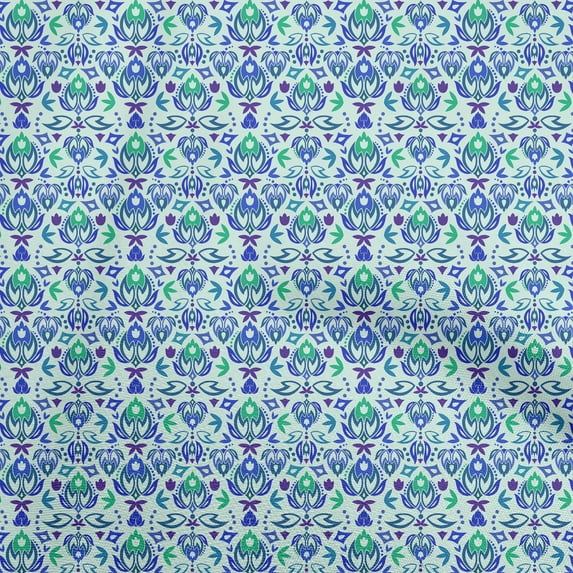 oneOone Cotton Cambric Baby Blue Fabric Asian Suzani Fabric For Sewing Printed Craft Fabric By The Yard 56 Inch Wide