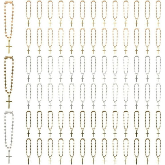 60pcs Pendants with Ball Chain 3 Colors Crucifix Charms Mini Pendants Hanging Beads for Jewelry Making Necklace Bracelet Choker Thanksgiving Easter Gift