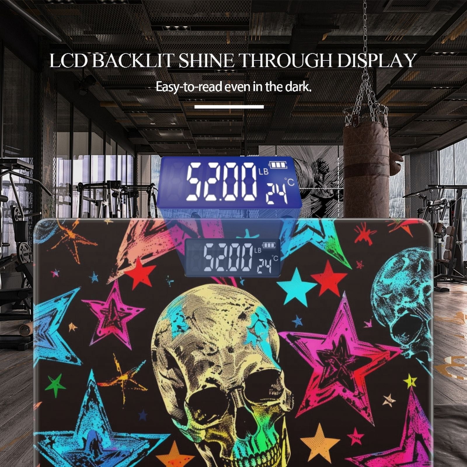 High Precision Body Weight Scale Smart Bathroom Scales with Large LCD Display(400lbs),Decorative for Bedroom-Pattern Of Colorful Stars And Skulls On Black Background