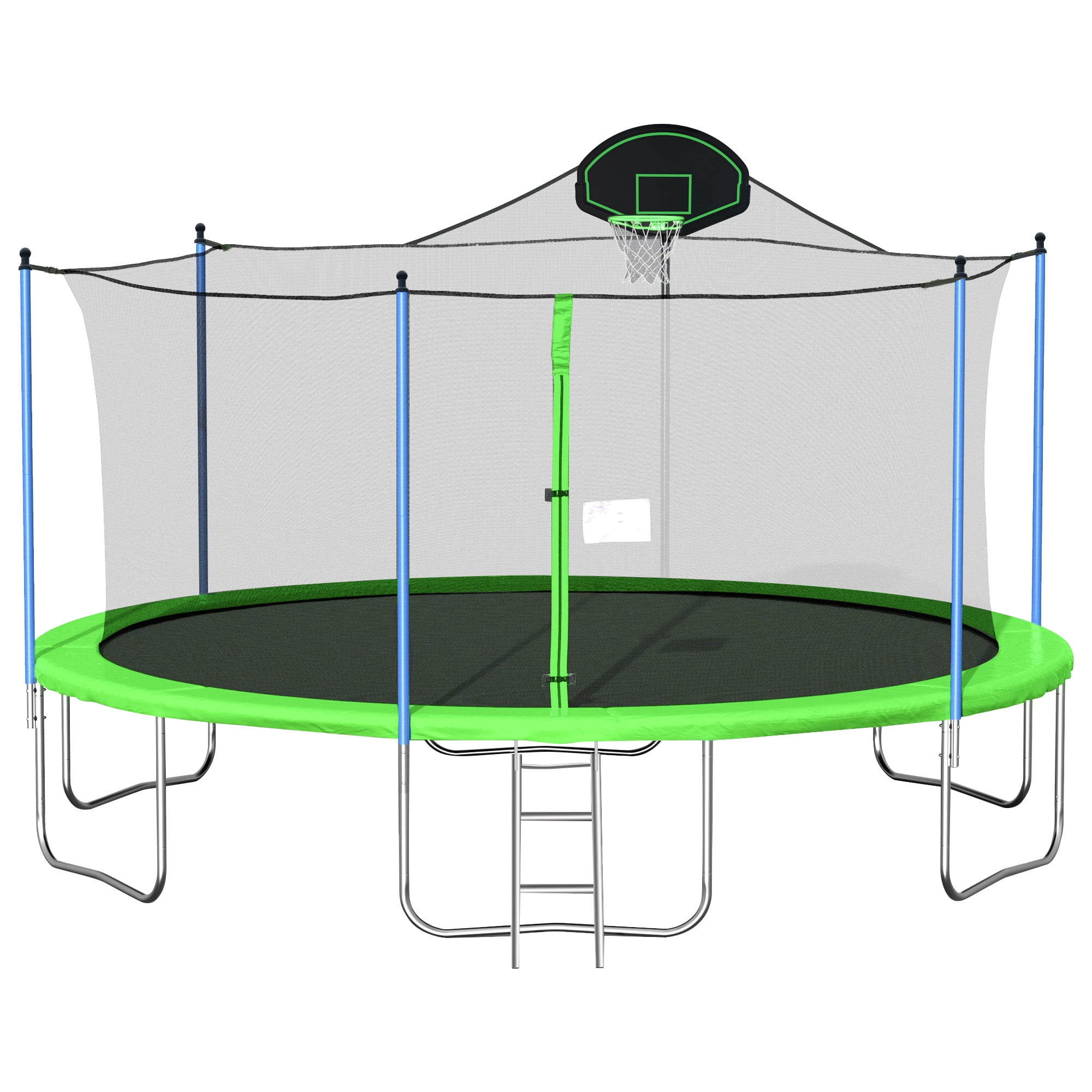 Aukfa 16FT Trampoline with Basketball Hoop for Kids Adults, Outdoor Trampoline with Enclosure for Backyard - Green