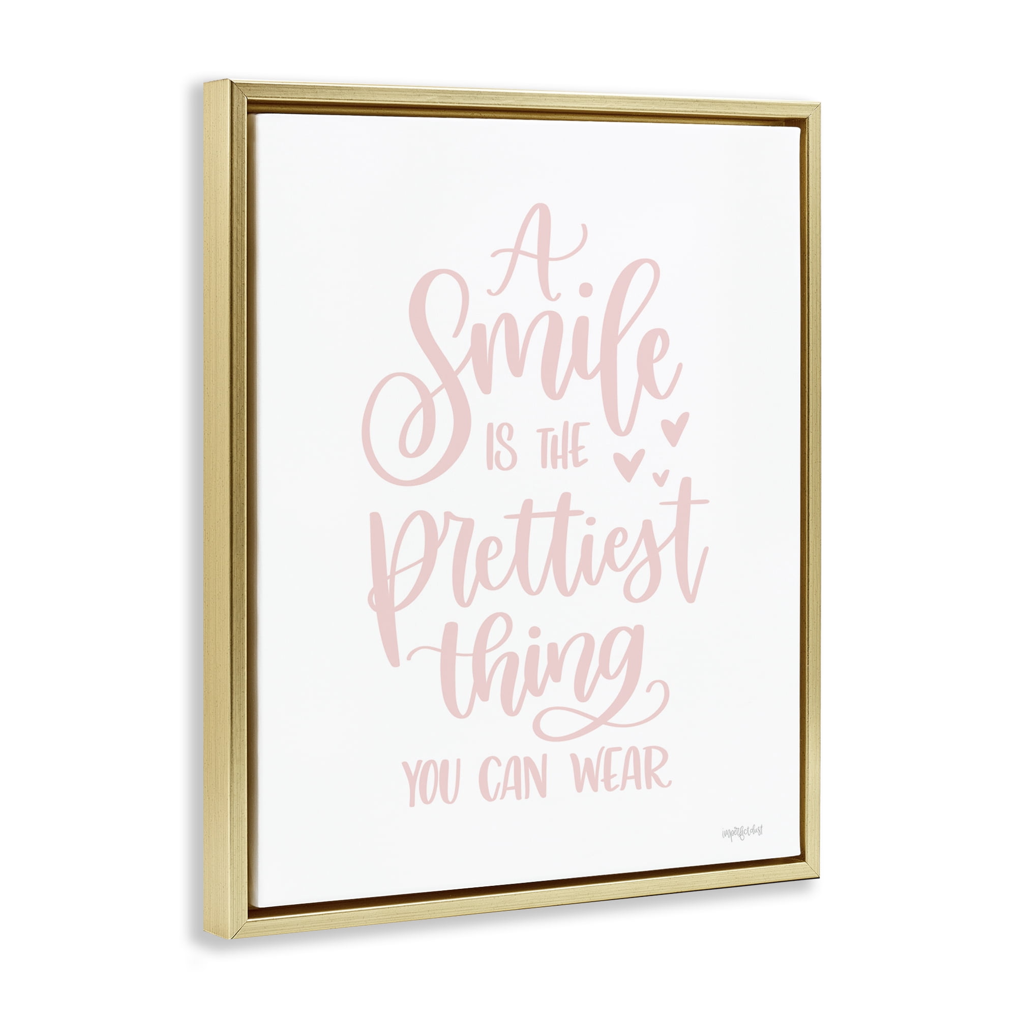 Stupell Industries Smile is Prettiest Thing Typography Painting Gold Floater Framed Art Print Wall Art, 17 x 21