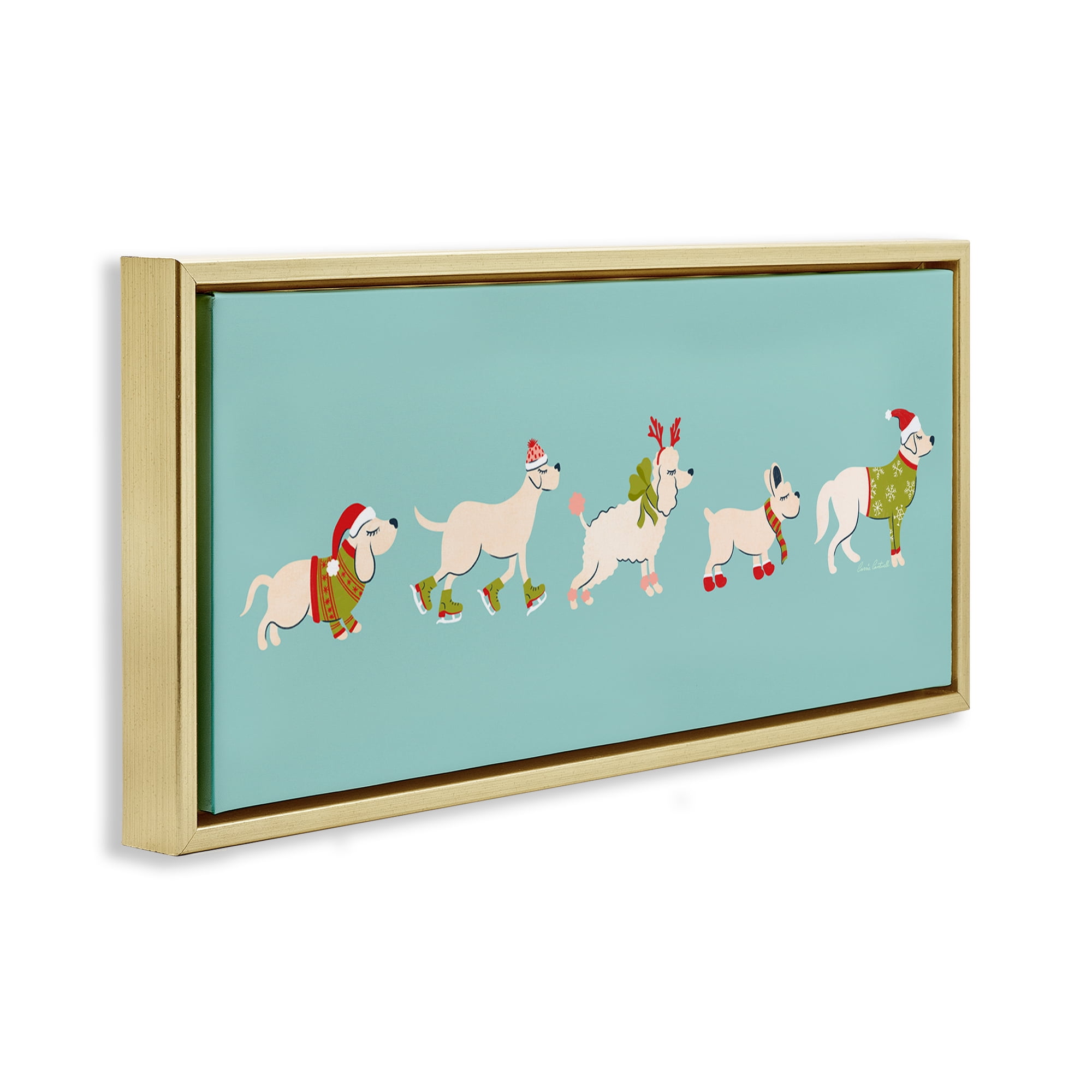 Stupell Industries Festive Dog Breeds Holiday Painting Gold Floater Framed Canvas Art Prints Wall Art, 25 x 11