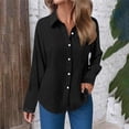 thumbnail image 4 of Kaprioy Long Sleeve Shirts for Womens Button Down Shirts Long Sleeve Tops Casual Collared Blouses Loose Fit Fall Clothes Women Solid Color Lapel Long Sleeve Shirts Casual Tops With Pockets, 4 of 8