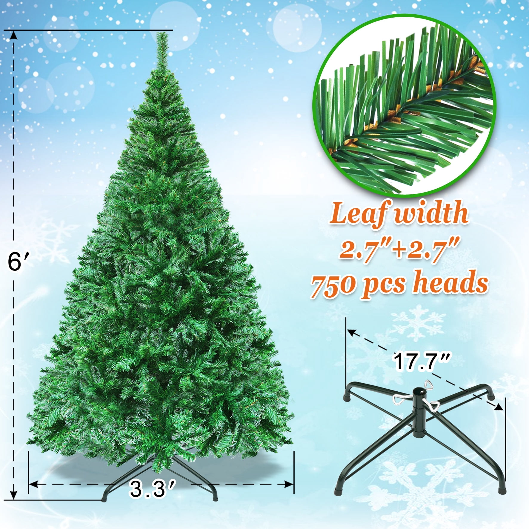 Strong Camel Artificial Christmas Tree Xmas Pine Tree with Solid Metal Legs Perfect for Indoor and Outdoor Holiday Decoration, 6',Green