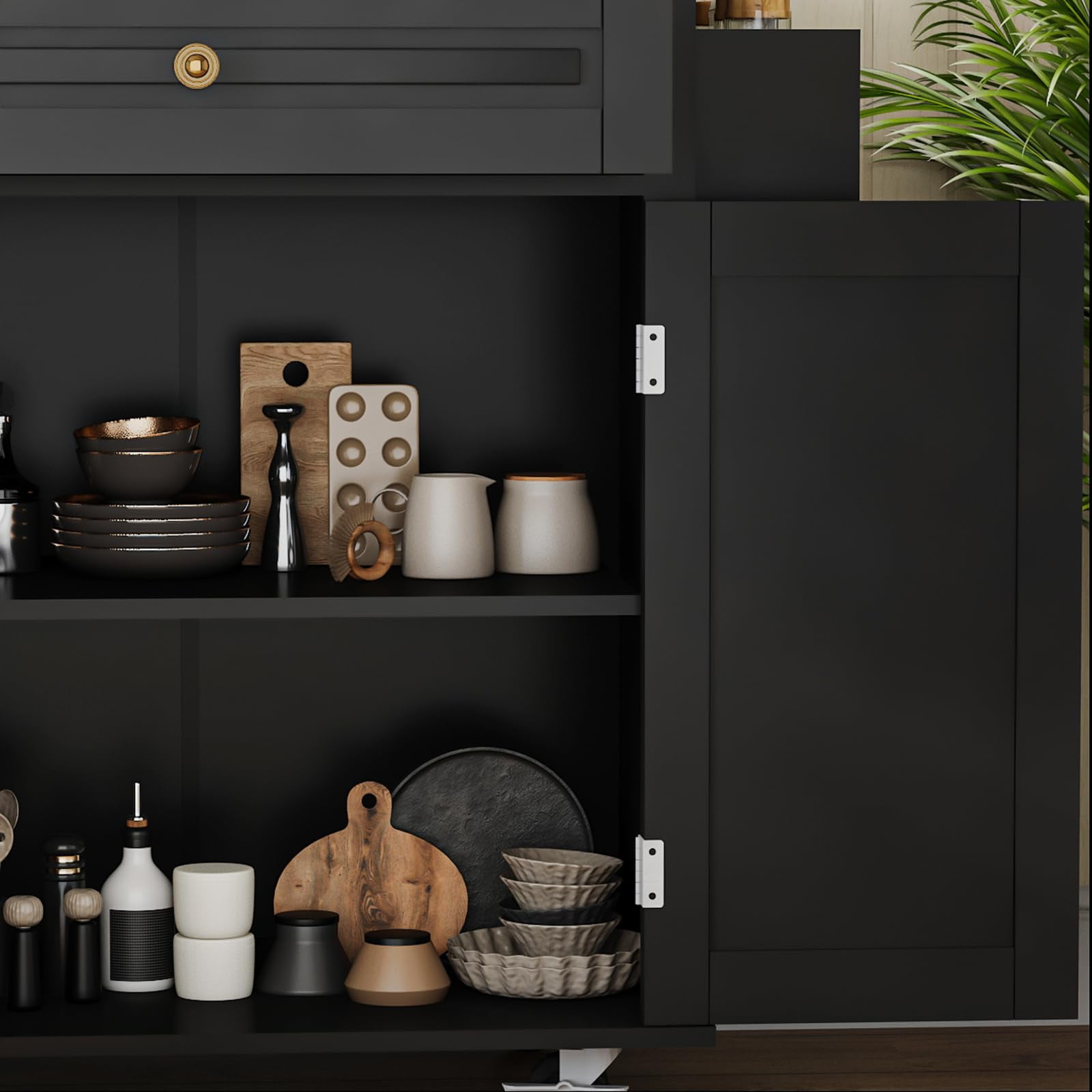 JassmiPkwy 67’’ Movable Kitchen Island with Drop Leaf Countertop, with Storage, 2 Drawers, Towel Rack, Black