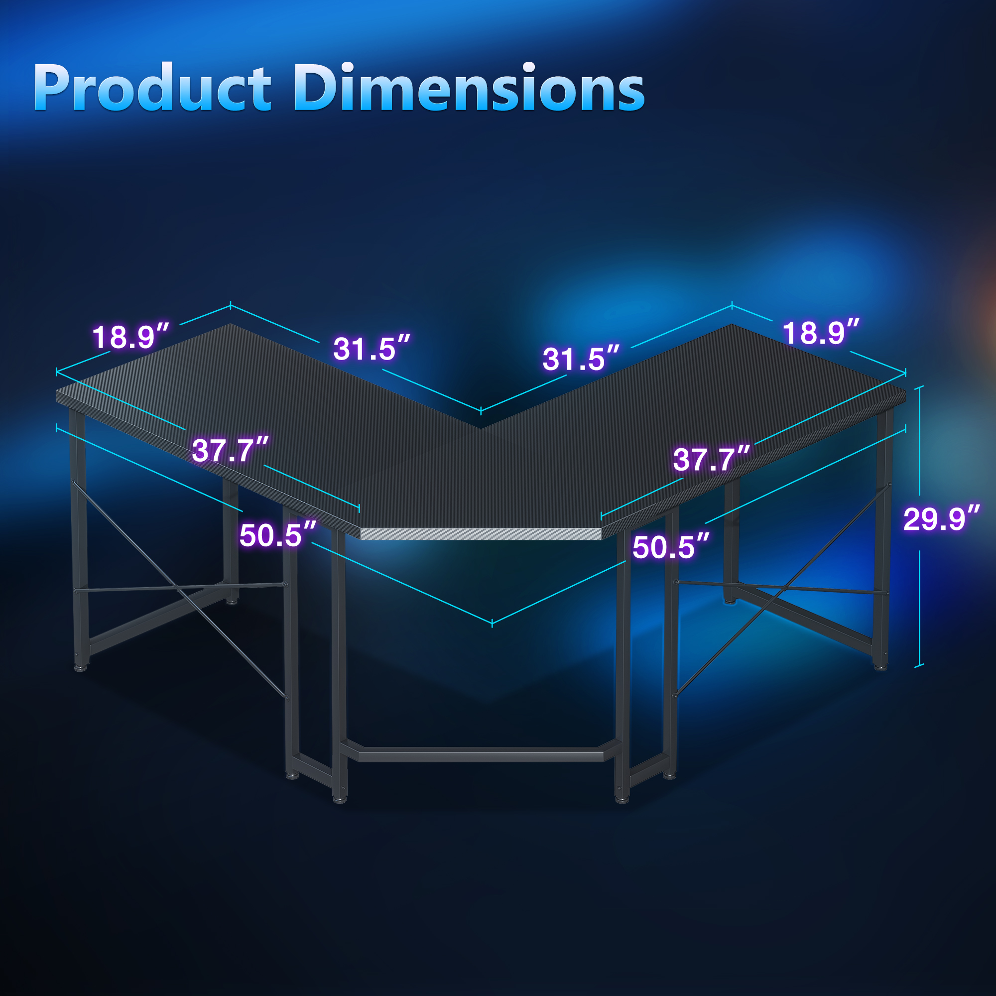 Casacomoda L-Shaped Gaming Desk, 51 Inches, Carbon Fiber Black photo 7