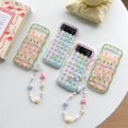 thumbnail image 3 of Correa De Muñeca Impresa Con Flores Borde De Onda Funda De Silicona Suave Transparente Para Teléfono Samsung Galaxy Z Flip 4 3 Carcasa De TPU Con Cordón Cubierta Protectora A Prueba De Golpes, 3 of 4
