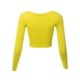 thumbnail image 3 of A2Y Women's Basic Solid Stretchable Scoop Neck Long Sleeve Crop Top Yellow M, 3 of 3