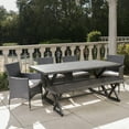thumbnail image 3 of GDF Studio Linhurst Outdoor Wicker and Aluminum 6 Piece Dining Set with Bench, Black, Gray, and Light Gray, 3 of 13