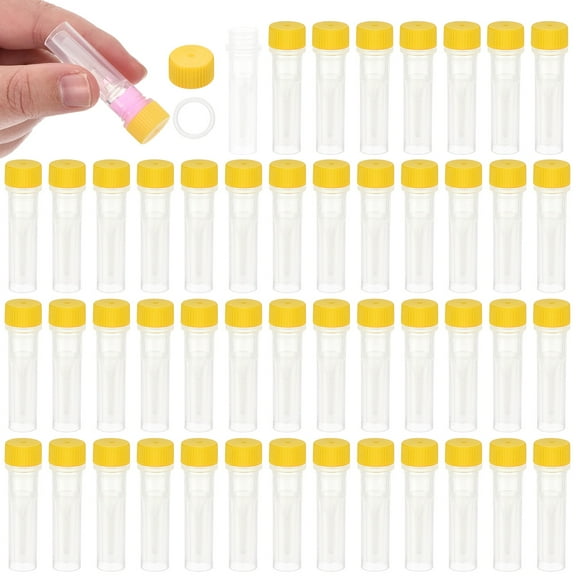 0.5mL Plastic Test Tubes 48Pcs Frozen Test Tube Graduated Vial Container Storage Screw Cap for Lab Laboratory Science, Yellow Clear