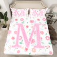 thumbnail image 2 of Manfei Pink Glitter Print Twin Sheet Sets,Chic Flower Daisy Twin Fitted Sheet,First Letter M Flat Sheet For Girls,Super Cozy Room Decor,3-Piece, 2 of 7