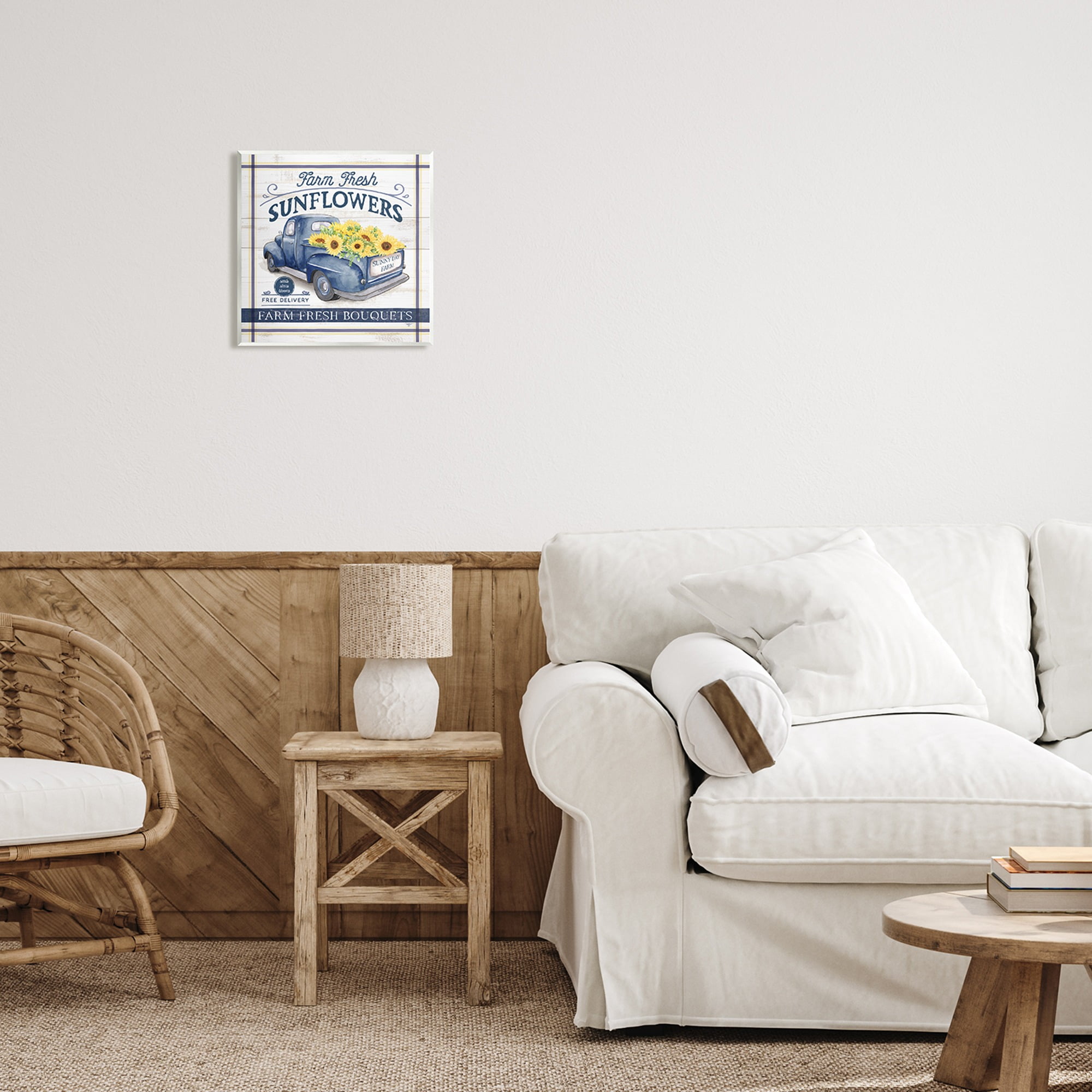 Stupell Industries Farm Fresh Sunflowers Ad Transportation Painting Unframed Art Print Wall Art, 12 x 12