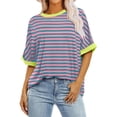 thumbnail image 2 of Going Out Tops for Women Summer Fashion Short Sleeve Shirts Color Block Crew Neck Blouses Striped Print Loose Lightweight Tee, 2 of 5