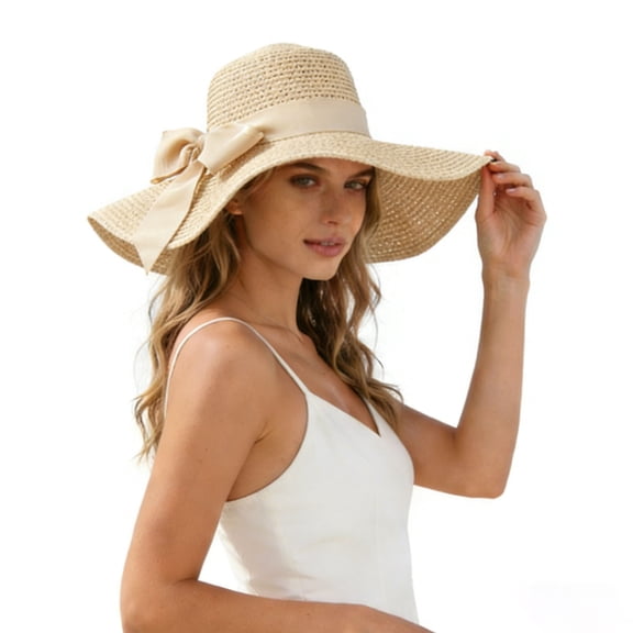 Zulora Women Wide Brim Straw Hat Floppy Beach Sun Hat for Summer Vacation UV Protection Foldable Panama Hat for Travel Fishing