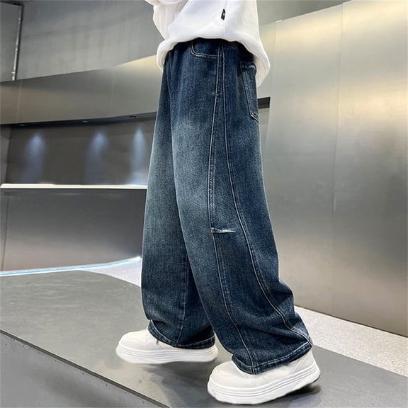 Jeans for Kids Blue Jeans for Boys Baggy Jeans Boys Straight Leg Jeans Boys Wide Leg Jeans Elastic Waist Jeans 13-14 Years