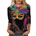 thumbnail image 2 of Mardi Gras Tee Shirts for Women Plus Size Funny 3/4 Sleeve Cute Holiday Crew Neck Tops 2026 Mardi Gras Outfit Carnival Theme Party Tee Tops, 2 of 6