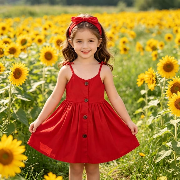 Angala Everyday And Party Dress For Girls Sleeveless V-Neck Solid Color With Sweet Headwear Girls Back To School Dresses