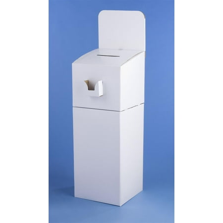 Set of 2 - Floor standing Cardboard Ballot Box with Header and Brochure Pocket, Detachable Design Also Allows for Countertop Use of Suggestion Box - White (FPKSGB05WT)