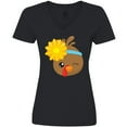 thumbnail image 3 of Inktastic Thanksgiving Turkey, Turkey With Sunflower Women's V-Neck T-Shirt, 3 of 5