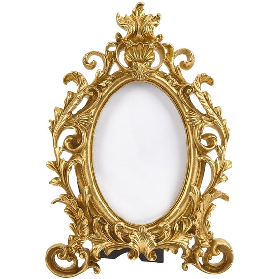 Oval Vintage Picture Frames Gold Resin Photo Prop Table Display Frame with Hooks and Easel Stand for Home Wedding Christmas Party