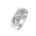 thumbnail image 1 of 14k white gold hand engraved Hawaiian plumeria scroll band ring diamond cut edge 8mm size 7, 1 of 6