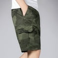 thumbnail image 3 of Jinda Men's Cotton Shorts Mid Rise Bermuda Shorts Knee Length Pocket Lounge Summer Outdoor Cargo Shorts Army Green Large, 3 of 4
