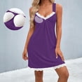 thumbnail image 2 of yoeyez Built in Bra Nightgowns for Women Sleeveless Lace Sleep Shirt Front Pleated Wide Strap Night Gown Soft A-Line Tunic Dress Sleepwear Purple,L, 2 of 9