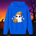 thumbnail image 2 of ZHOGXU Girls Halloween Casual Hooded Sweatshirt Pumpkin & Ghost Print Long Sleeve Pullover Hoodie For Kids Outdoor Daily Wear,Blue,4-5 Years, 2 of 3