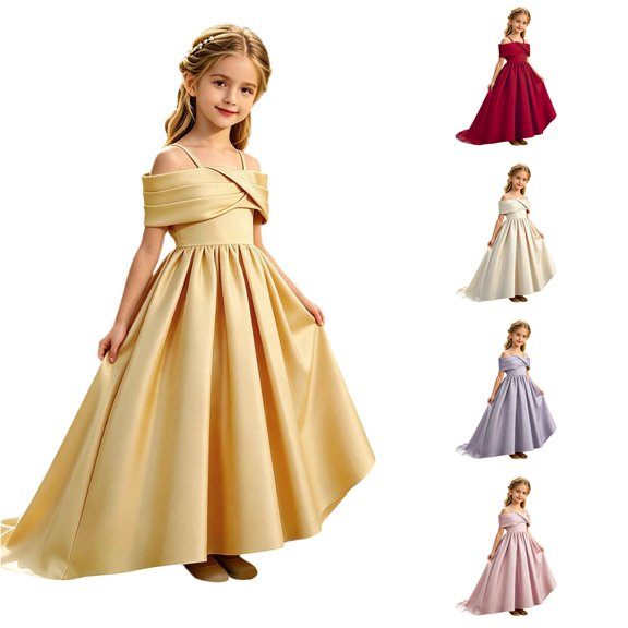 FYDUU Girls Bridesmaid Dresses Flower Girl Dress Formal Wedding Pageant Long Maxi Dress A-Line Birthday Party Gown Princess Dress 12-13 Years