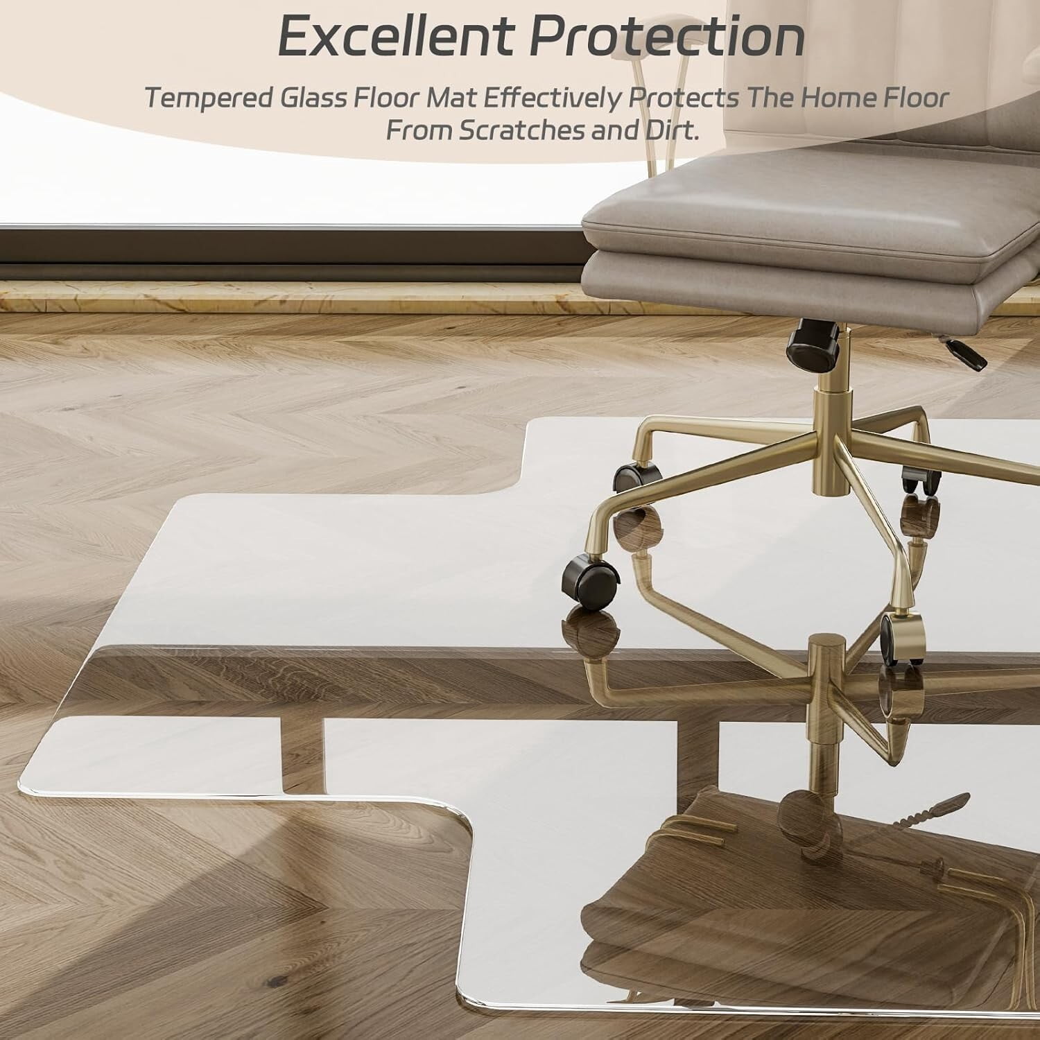 Easy4Home 53"x45" Irregular Tempered Glass Chair Mat for Carpet & Hard Floors, Heavy Duty Office Chair Floor Protector with Anti-Slip Pads, Clear