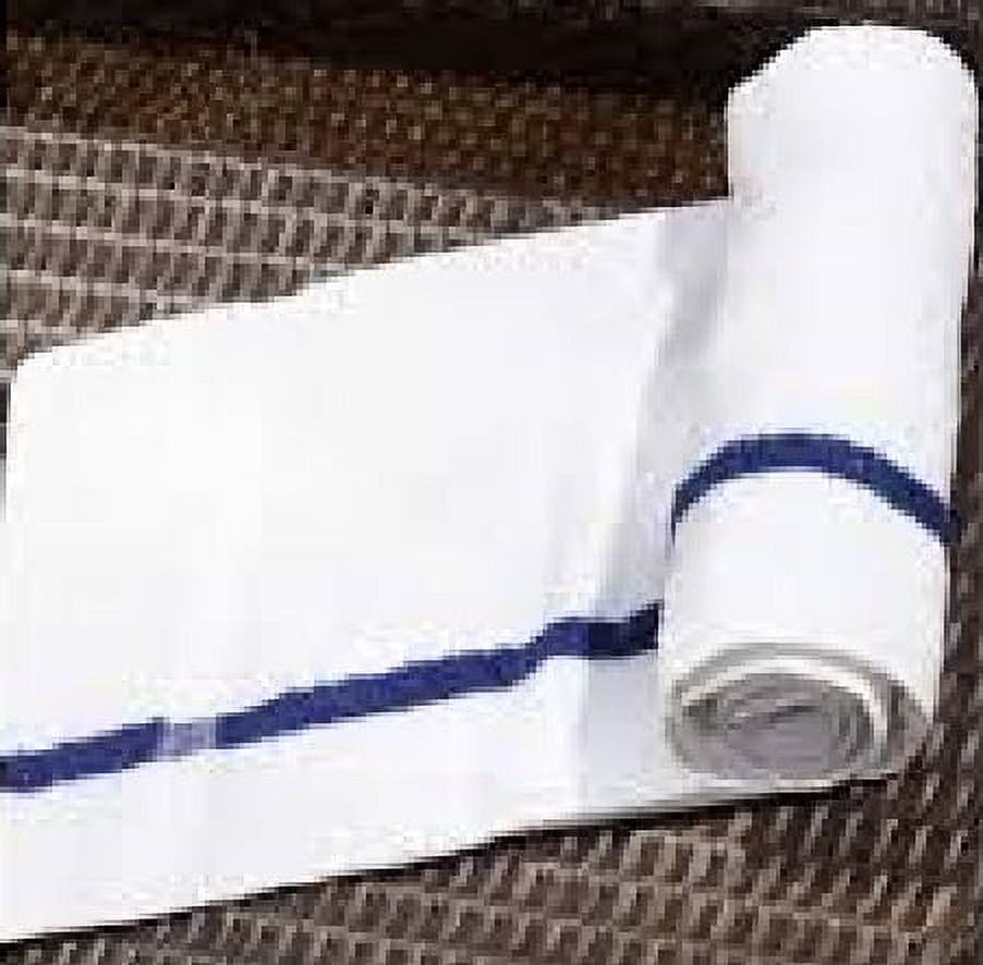 Towels N More 12 Pack 24x48 Soft Poolside Towels, Large Super Absorbent Pool Towel White with Blue Center Stripe for Home Pool Spa Gym Hotel Motel Rental Room Use 100% Cotton Bath Towels