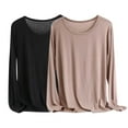 thumbnail image 1 of Timegard Plus Size Tops for Women 2pc Round Neck Lightweight Comfy Solid Color Loungewear Long Sleeve Top, 1 of 2