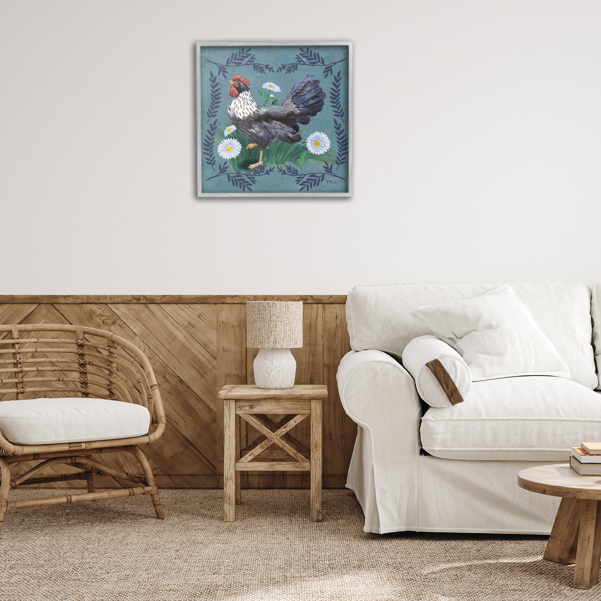 Stupell Industries Country Hen & Ferns Animals & Insects Painting Gray Framed Art Print Wall Art, 24 x 24