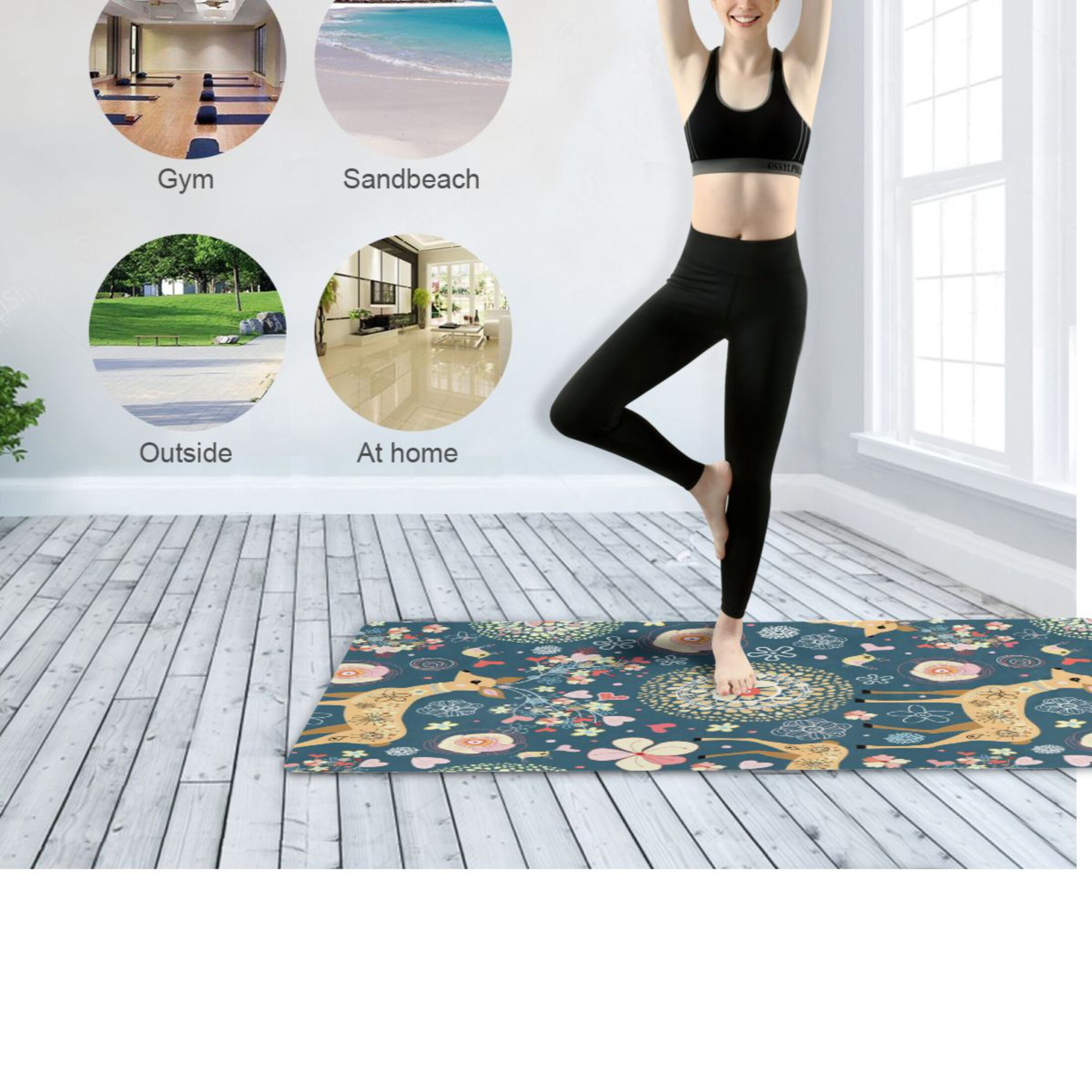 BZSMCE Yoga Mat Women Fitness Mat Elegant Deer Floral Night Pattern