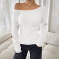 thumbnail image 2 of FRSASU Womens Boat Neck Sweaters Solid Color Long Sleeve off Shoulder Winter Loose Knit Pullover Tops White, 2 of 6
