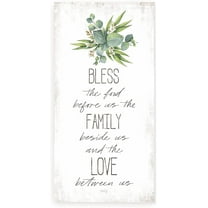 Bless the Food Before Us And Family Beside Us Succulent Rustic Wood Farmhouse Wall Sign 9x18 (Unframed)