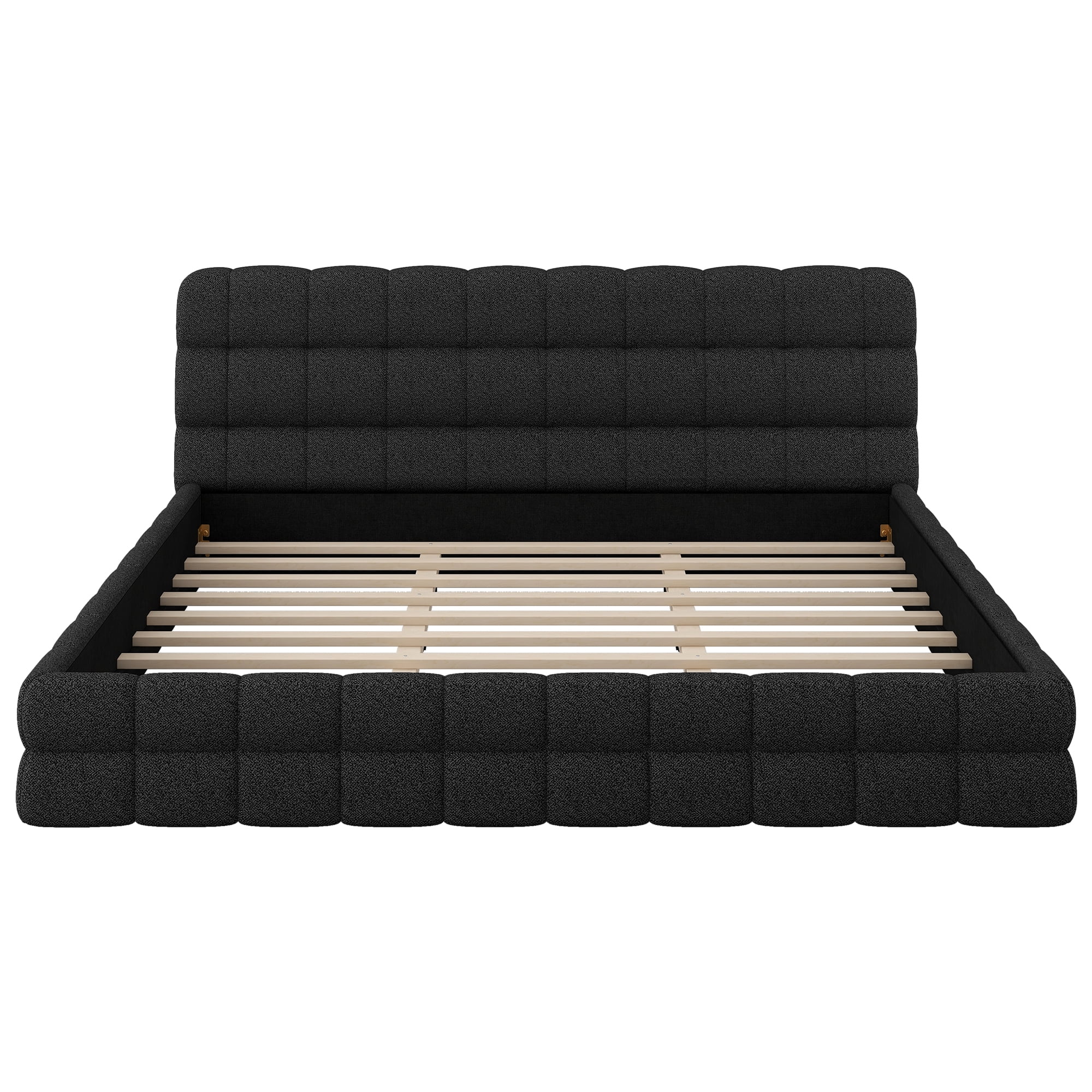 Euroco Upholstered King Size Platform Bed, Black