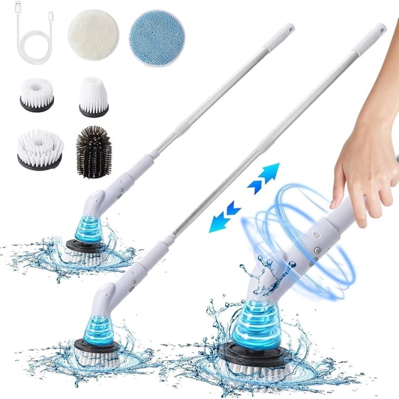 Electric Cleaning Scrubbers - High Speeds Shower Scrubbers Power Cleaning Brush with 6 Replaceable Brush Heads & Adjust Extension Handle for Bathroom Floor Tile Wall Car Family Cleaning Brush