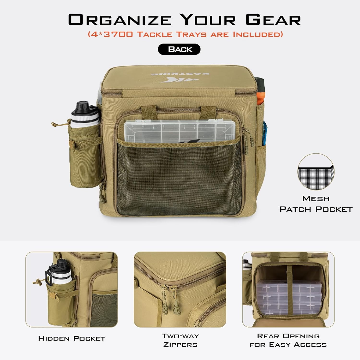 KastKing Fishing Tackle Bags with 4 * 3700 Tackle Trays - Fishing Gear Storage-Karryall Khaki