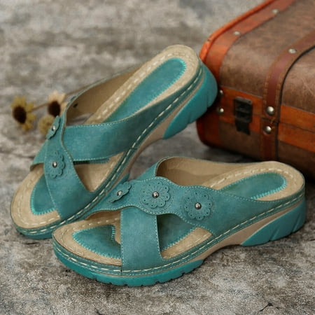 

Shldybc Slippers for Women Women s Fashion Vintage Flower Wedge Sandals Slippers Ladies Slip On Shoes Summer Savings Clearance