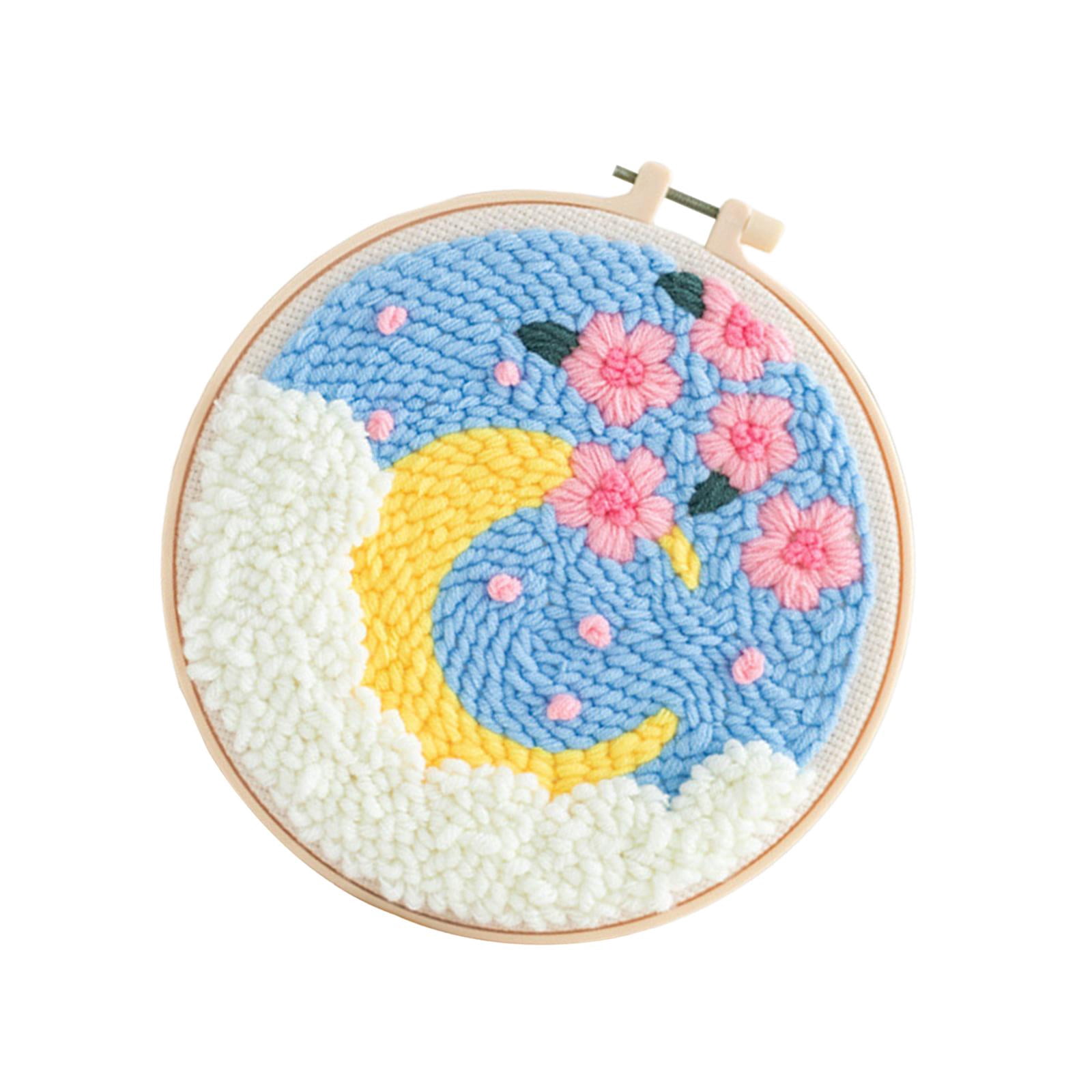 Punch Embroidery Instructions Landscape DIY Basic Tools Pattern Sewing Hooking for Bathroom Home Rug Making , Moon